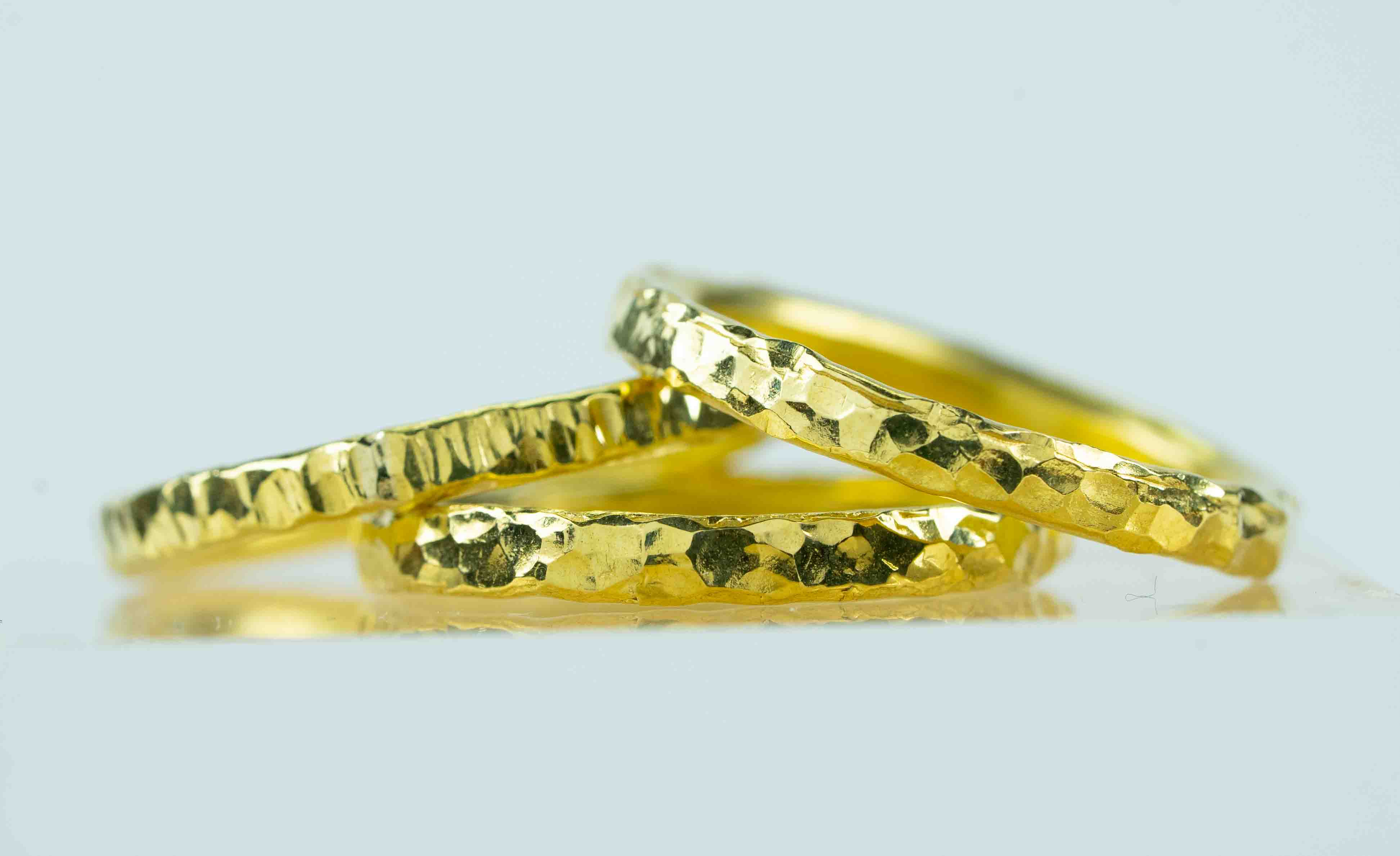 Set of 3 Handcrafted Genuine Gold Nugget Hammered Stackable Rings - Artisan Jewelry