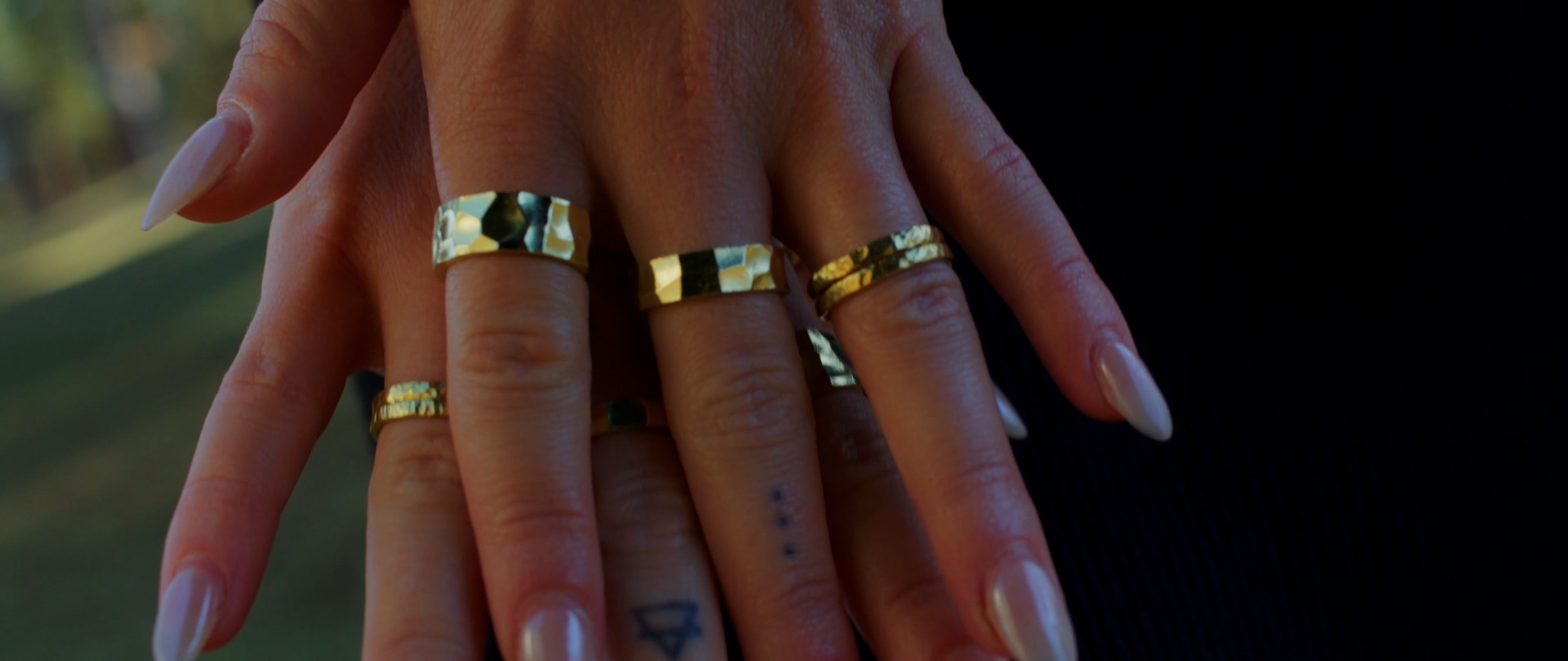 Set of 3 Handcrafted Genuine Gold Nugget Hammered Stackable Rings - Artisan Jewelry