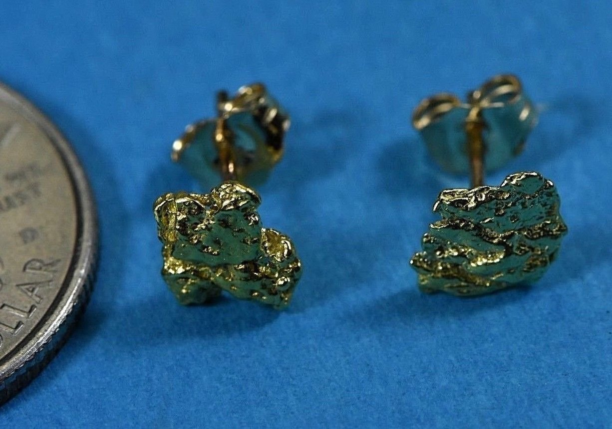 Alaskan-Yukon Bc Natural Gold Nugget Stud Earrings 1.00 To 1.10 Grams Alaskan