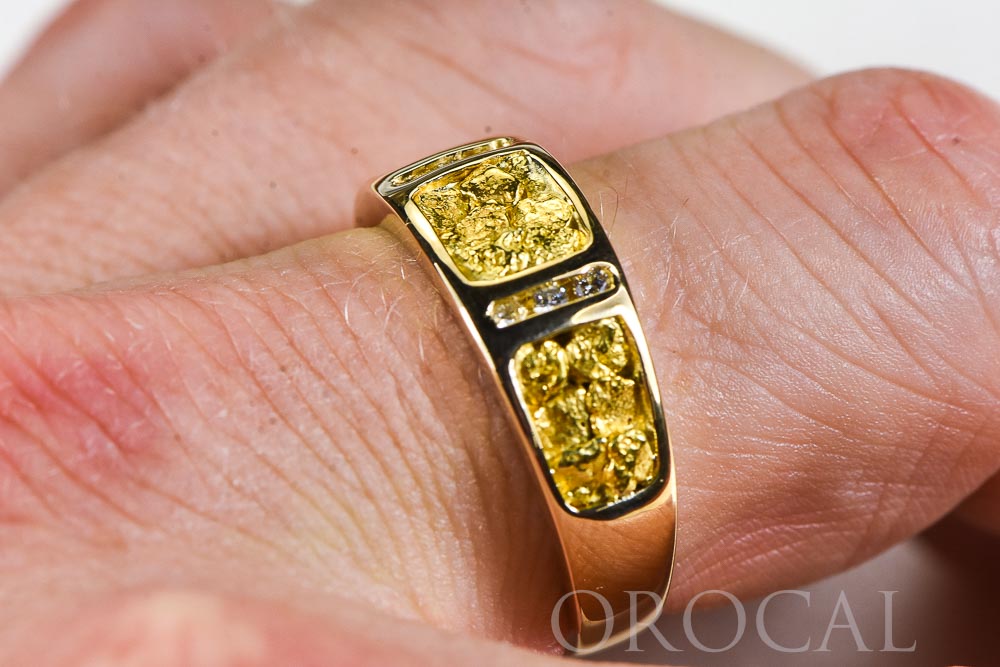 Gold Nugget Men's Ring "Orocal" RM732D12 Genuine Hand Crafted Jewelry - 14K Casting
