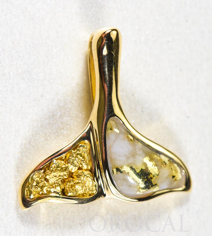 Gold Quartz Pendant Whales Tail "Orocal" PDLWT113NQ Genuine Hand Crafted Jewelry - 14K Gold Yellow Gold Casting