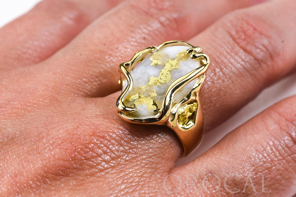 Gold Quartz Ring "Orocal" RL232XLQ Genuine Hand Crafted Jewelry - 14K Gold Casting