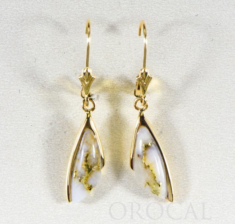 Gold Quartz Earrings "Orocal" EDL25Q/LB Genuine Hand Crafted Jewelry - 14K Gold Casting
