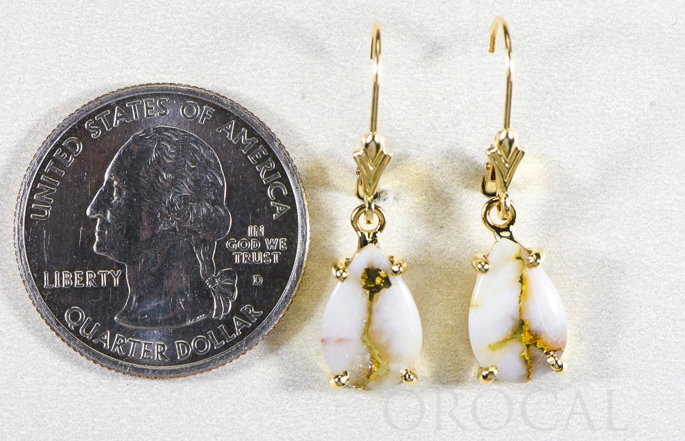 Gold Quartz Earrings "Orocal" E13*8Q/LB Genuine Hand Crafted Jewelry - 14K Gold Casting