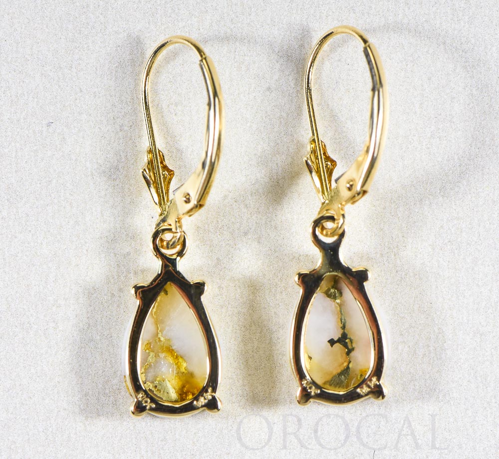 Gold Quartz Earrings "Orocal" E13*8Q/LB Genuine Hand Crafted Jewelry - 14K Gold Casting