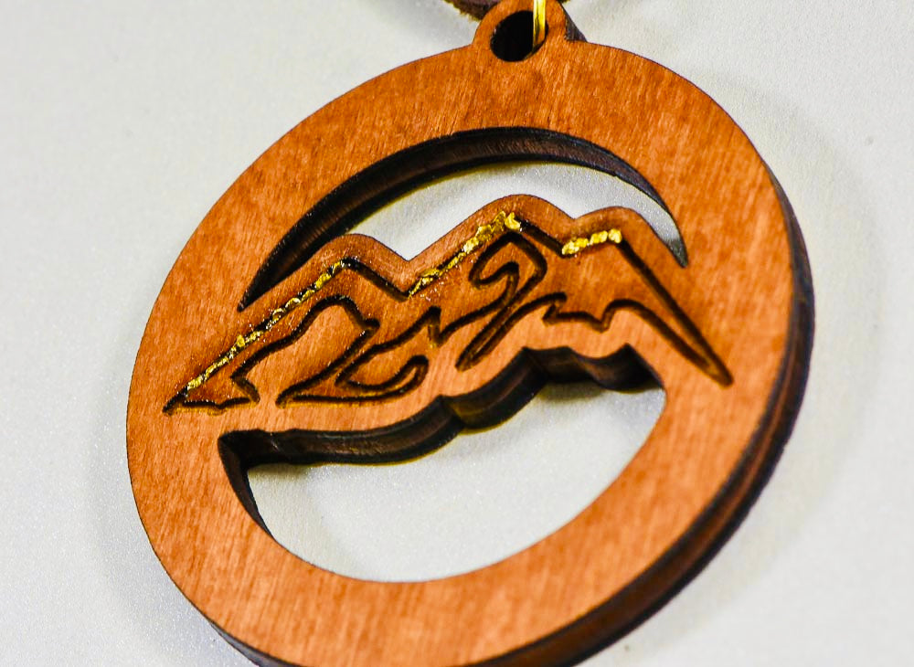 Laser Engraved Necklace "Mountain Scene"  w/ Natural Gold Nuggets