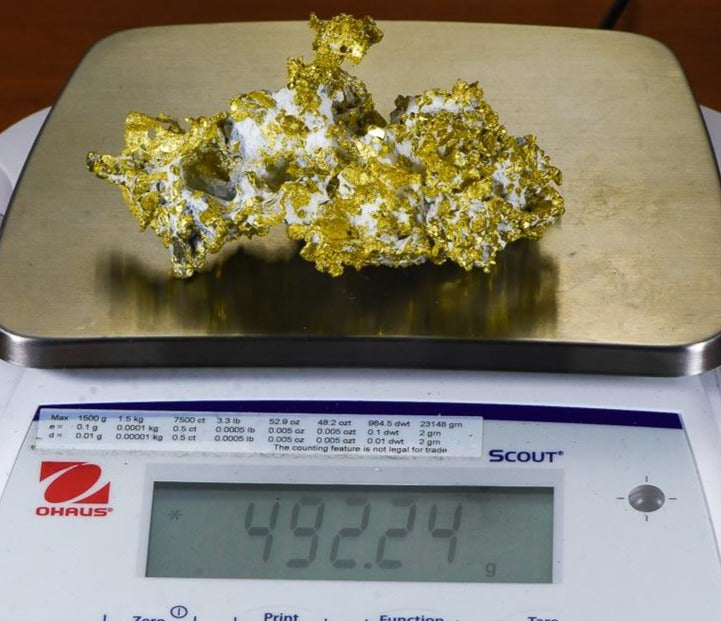 Hand Etched Gold Bearing Quartz Specimen Original 16-1 Mine California 492.24 Grams 14.02 OZ Genuine