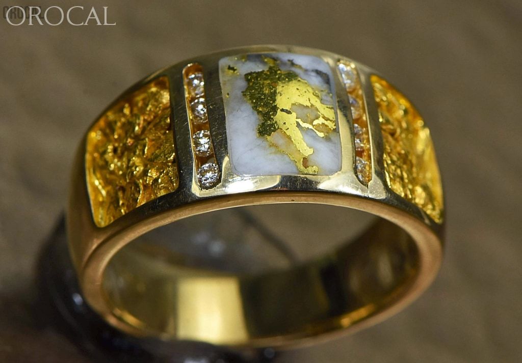 Gold Nugget/quartz Mens Ring Orocal Rm732Ldnq Genuine Hand Crafted Jewelry - 14K Casting Nugget