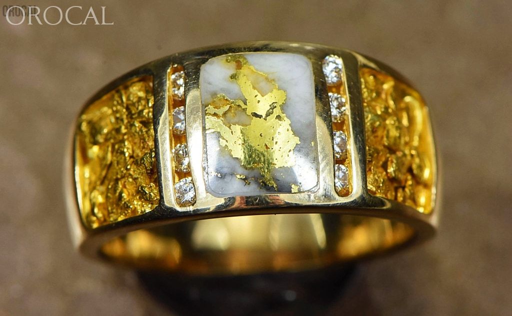 Gold Nugget/quartz Mens Ring Orocal Rm732Ldnq Genuine Hand Crafted Jewelry - 14K Casting Nugget