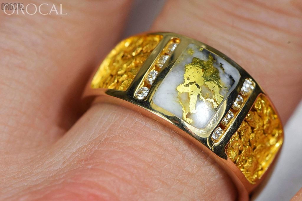 Gold Nugget/quartz Mens Ring Orocal Rm732Ldnq Genuine Hand Crafted Jewelry - 14K Casting Nugget