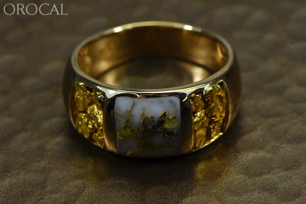 Gold Quartz Ring Mens Orocal Rm1088Nq Genuine Hand Crafted Jewelry - 14K Yellow Casting