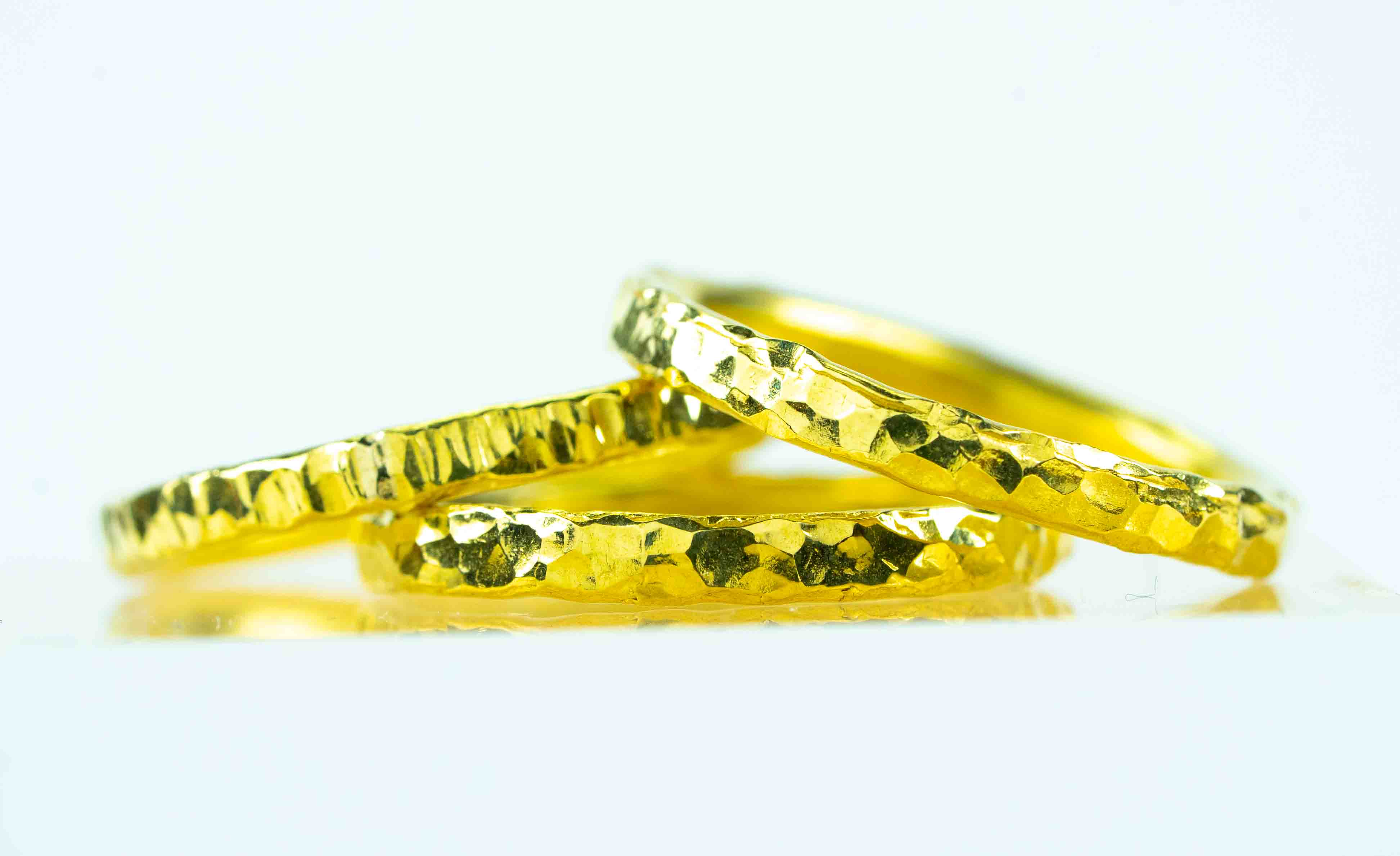 Set of 3 Handcrafted Genuine Gold Nugget Hammered Stackable Rings - Artisan Jewelry