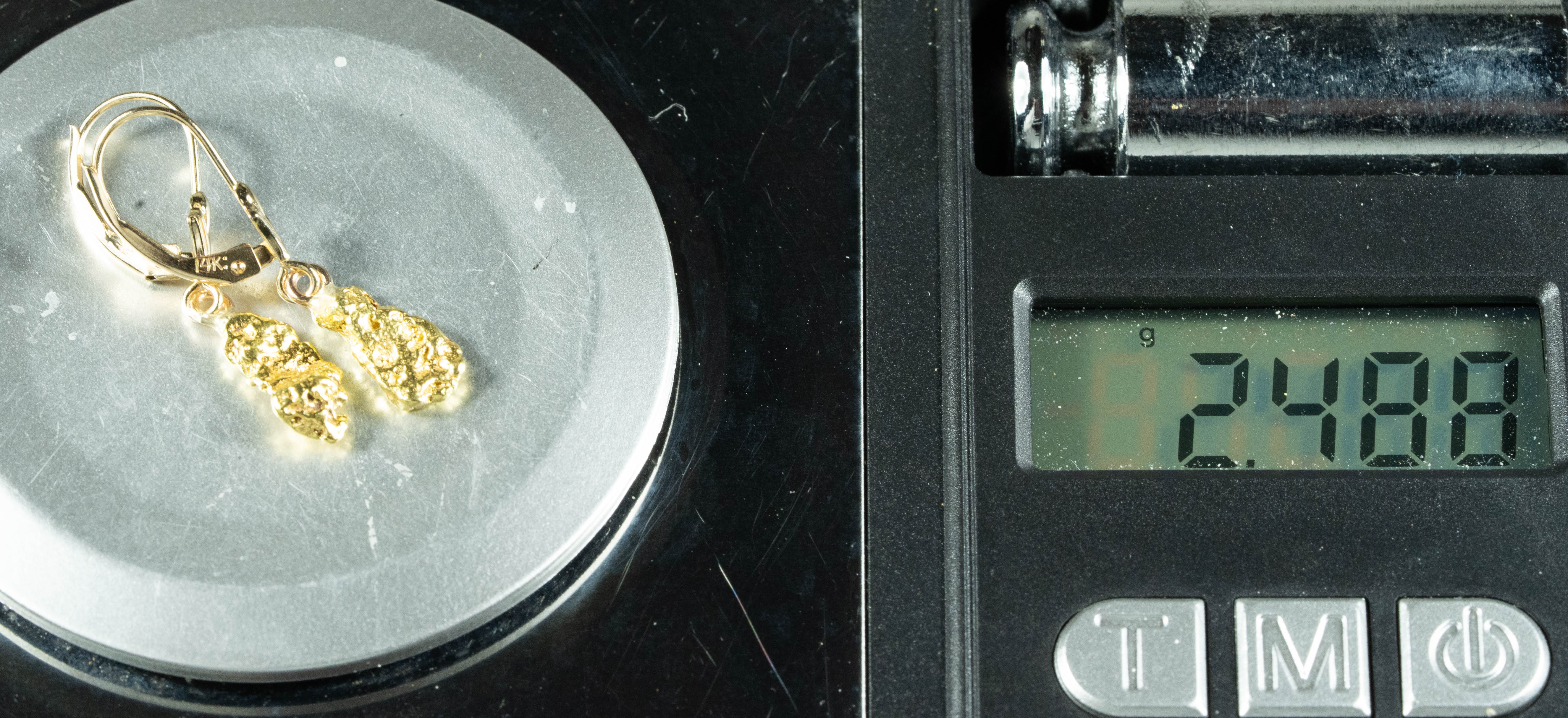 #621 Alaskan-Yukon BC Natural Gold Nugget Earrings 2.48 Grams