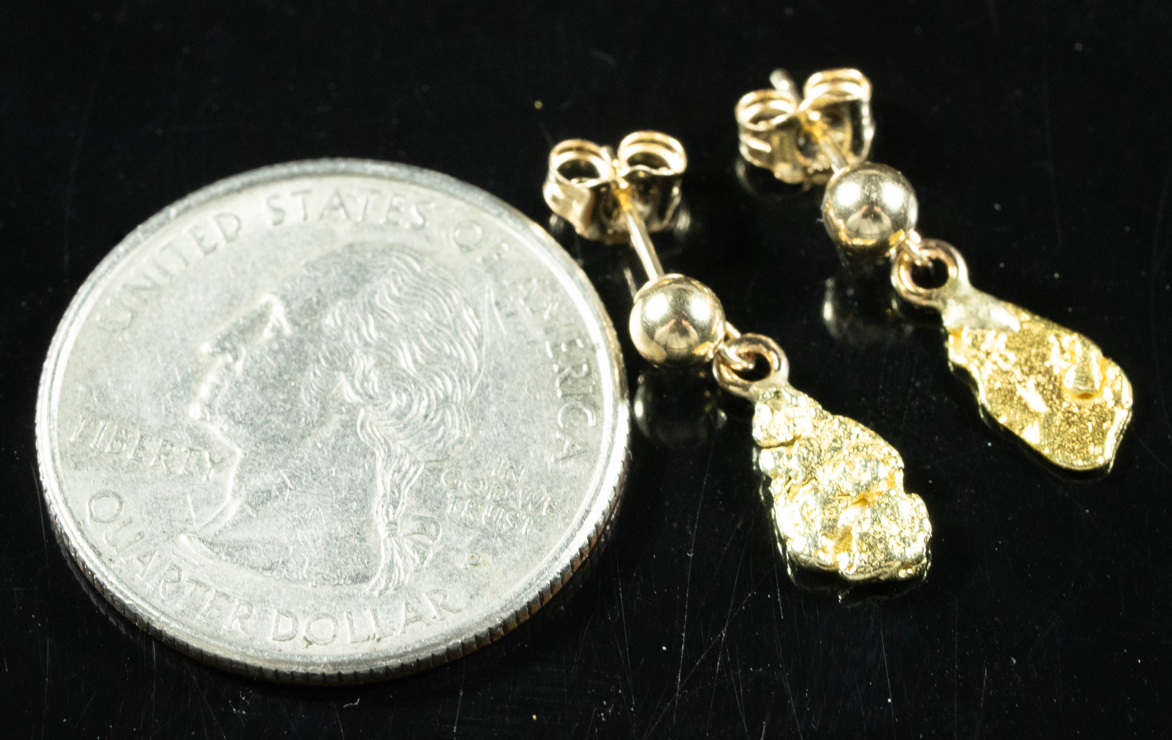 #632 Alaskan-Yukon BC Natural Gold Nugget Earrings 1.32 Grams