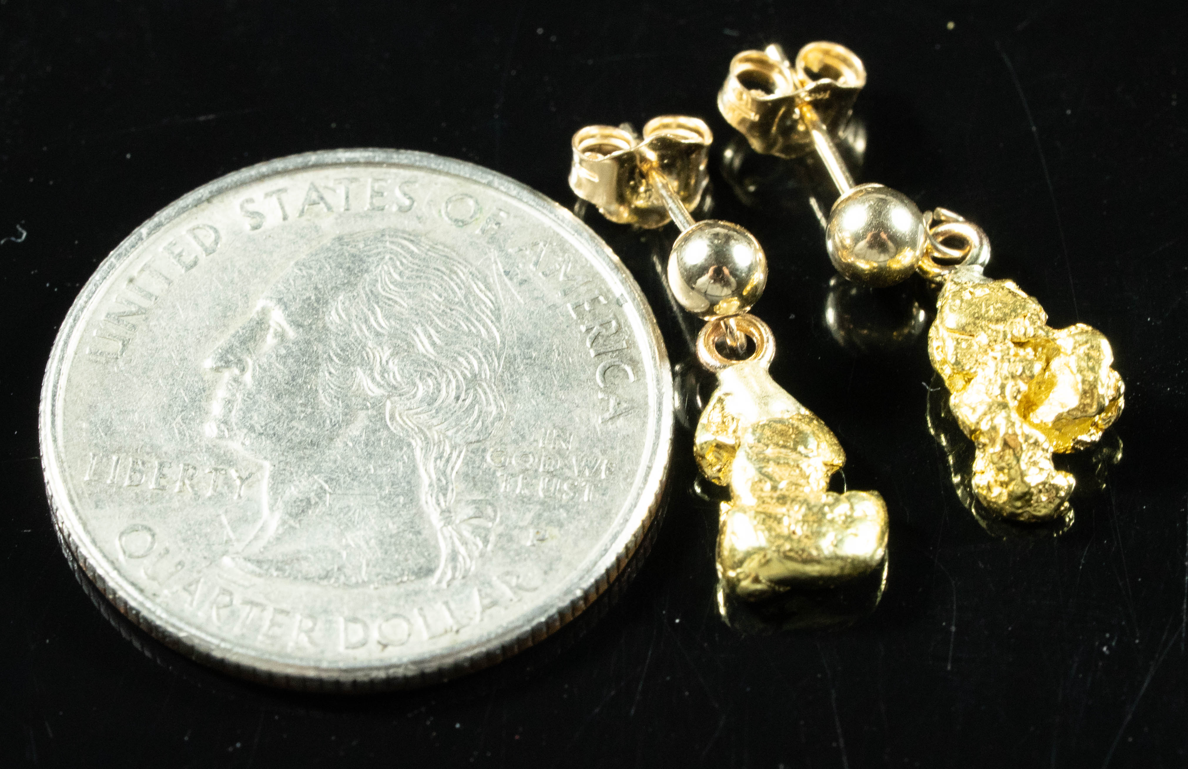 #639 Alaskan-Yukon BC Natural Gold Nugget Earrings 3.01 Grams