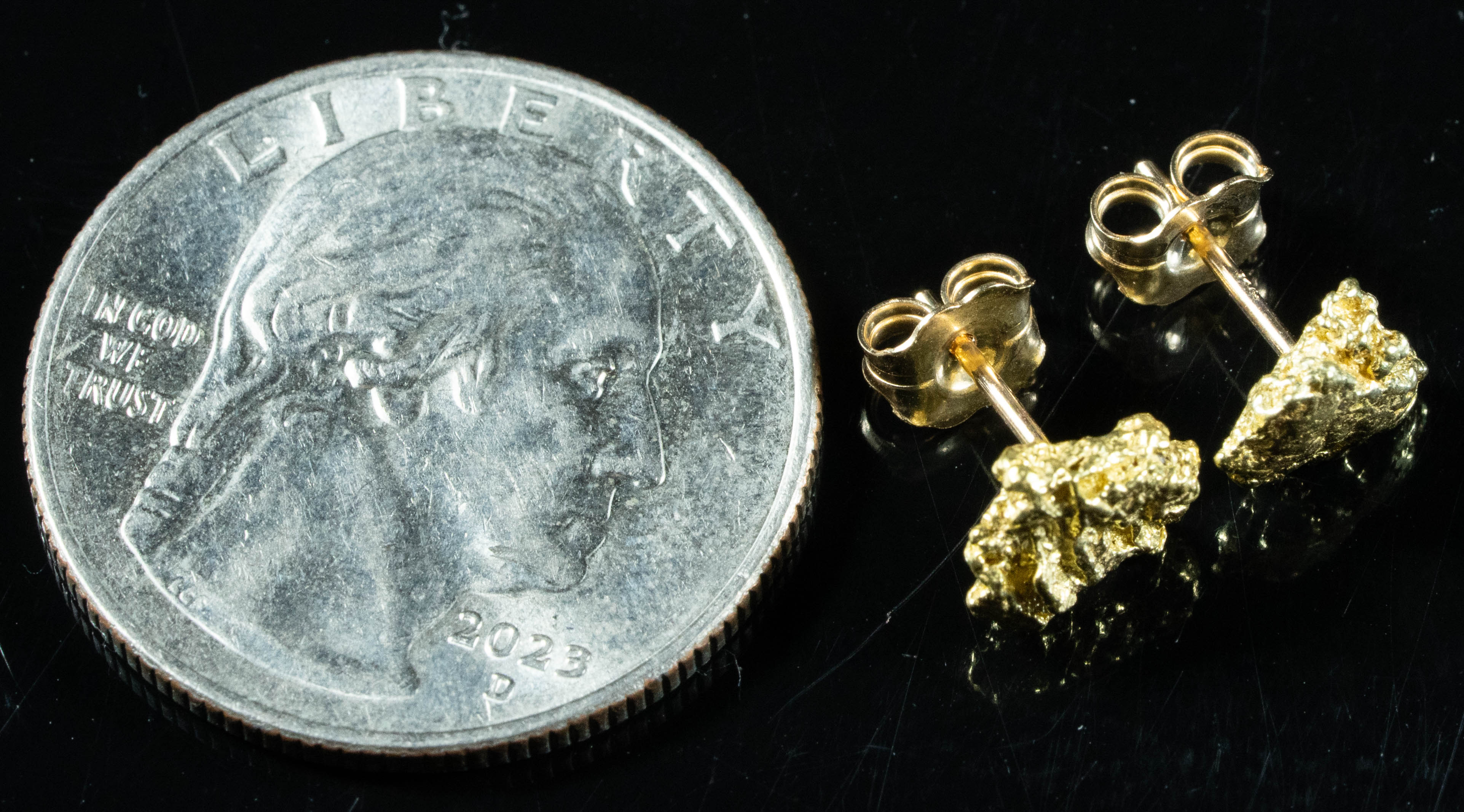 #643 Alaskan-Yukon BC Natural Gold Nugget Earrings 1.60 Grams