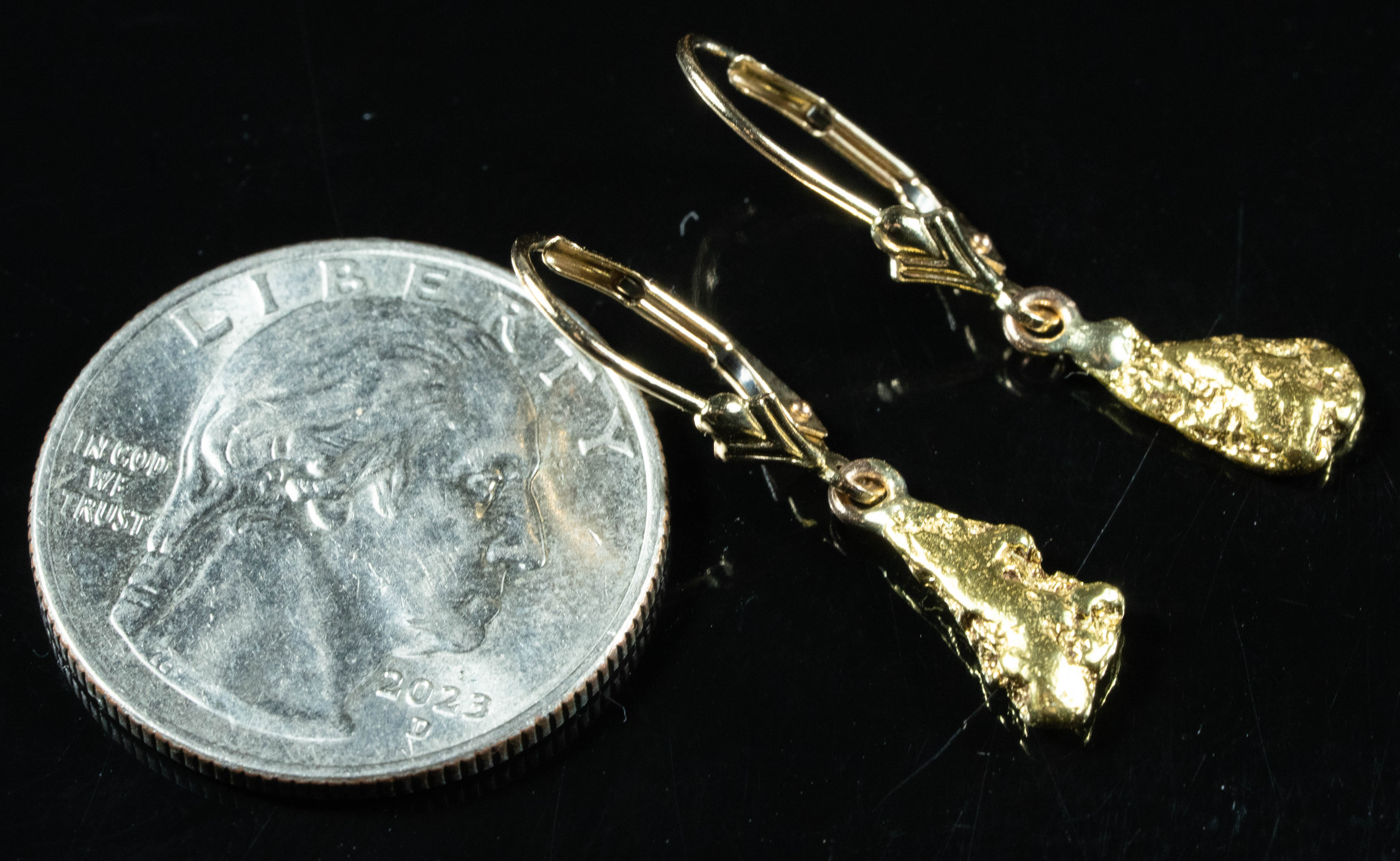 #653 Alaskan-Yukon BC Natural Gold Nugget Earrings 2.46 Grams