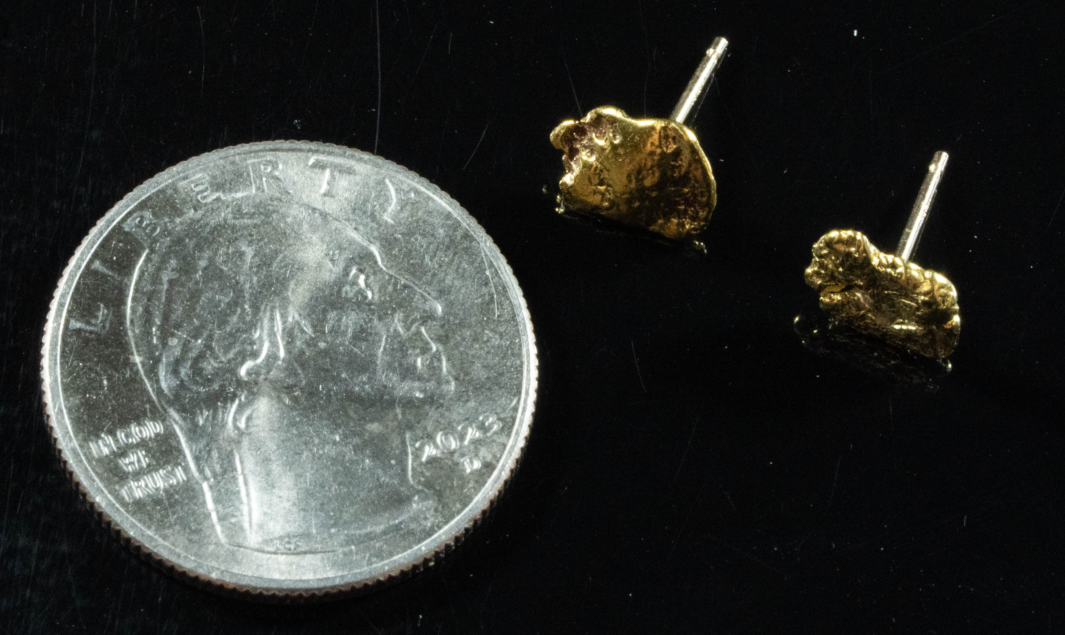 #583 Alaskan-Yukon BC Natural Gold Nugget Earrings 1.92 Grams