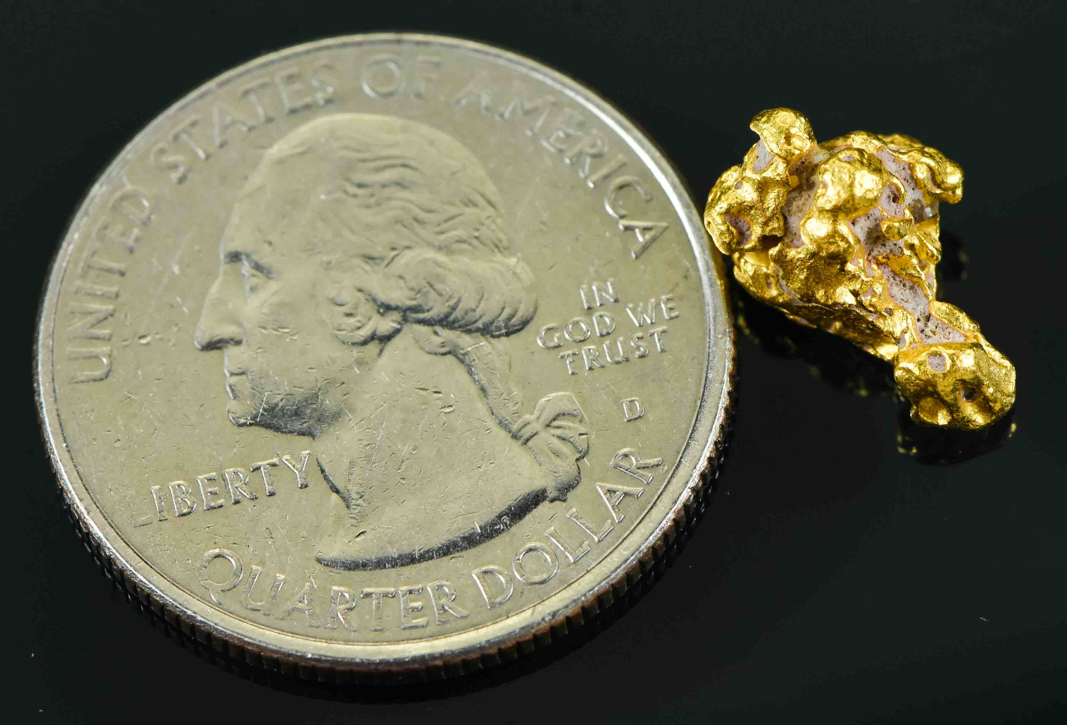 #25 Australian Natural Gold Nugget With Quartz Weighs 2.38 Grams.