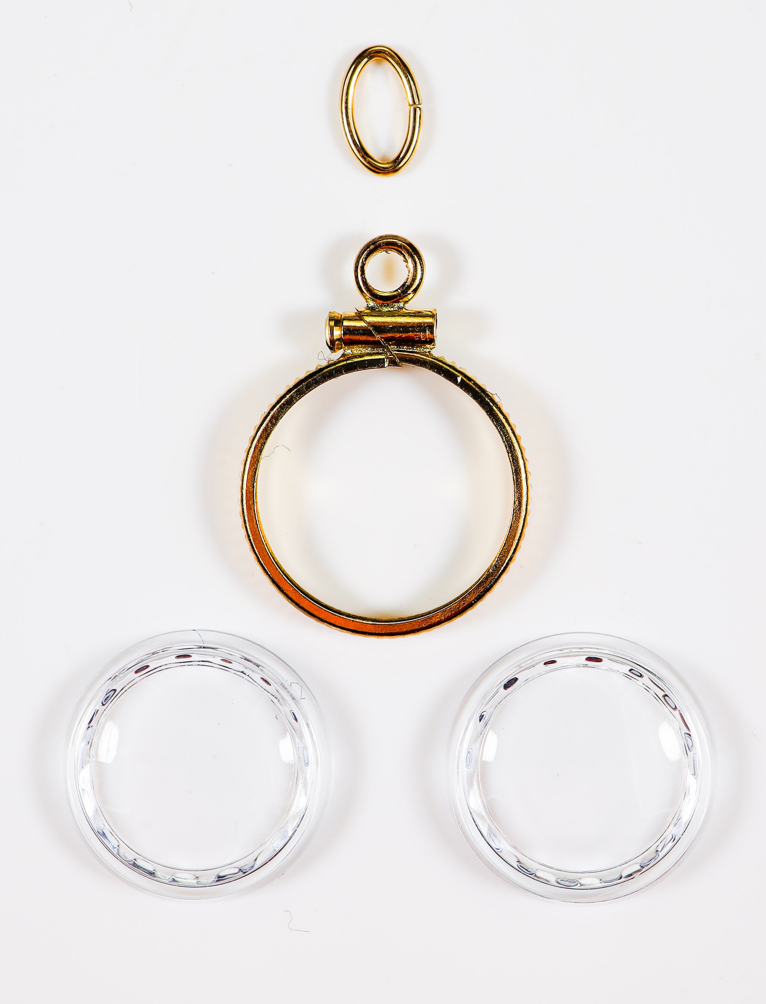 GOLD NUGGET HOLDER QTY 13 MM GOLD FILLED W/ 2 WATCH CRYSTALS & 1-JUMP RING