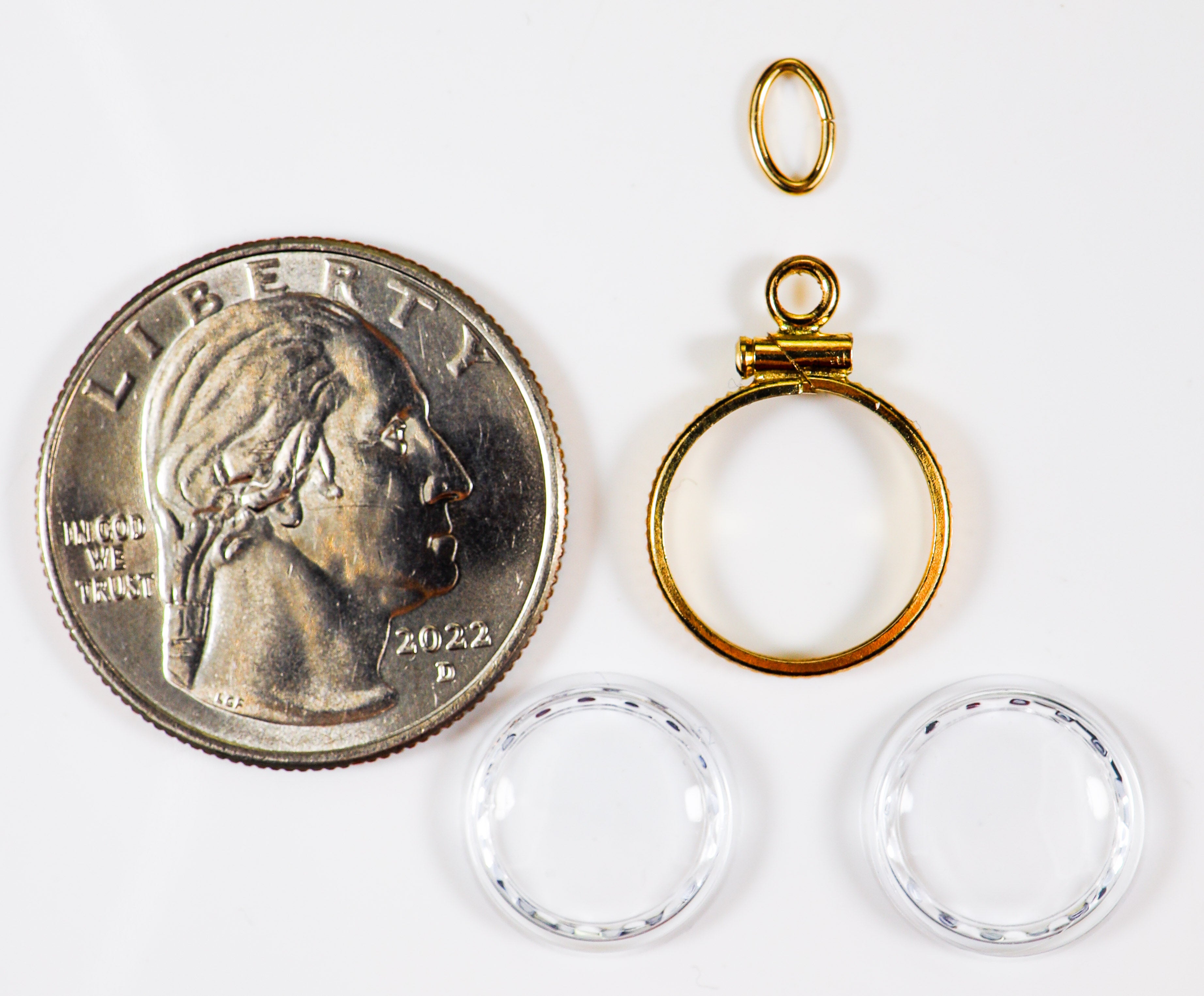 GOLD NUGGET HOLDER QTY 13 MM GOLD FILLED W/ 2 WATCH CRYSTALS & 1-JUMP RING