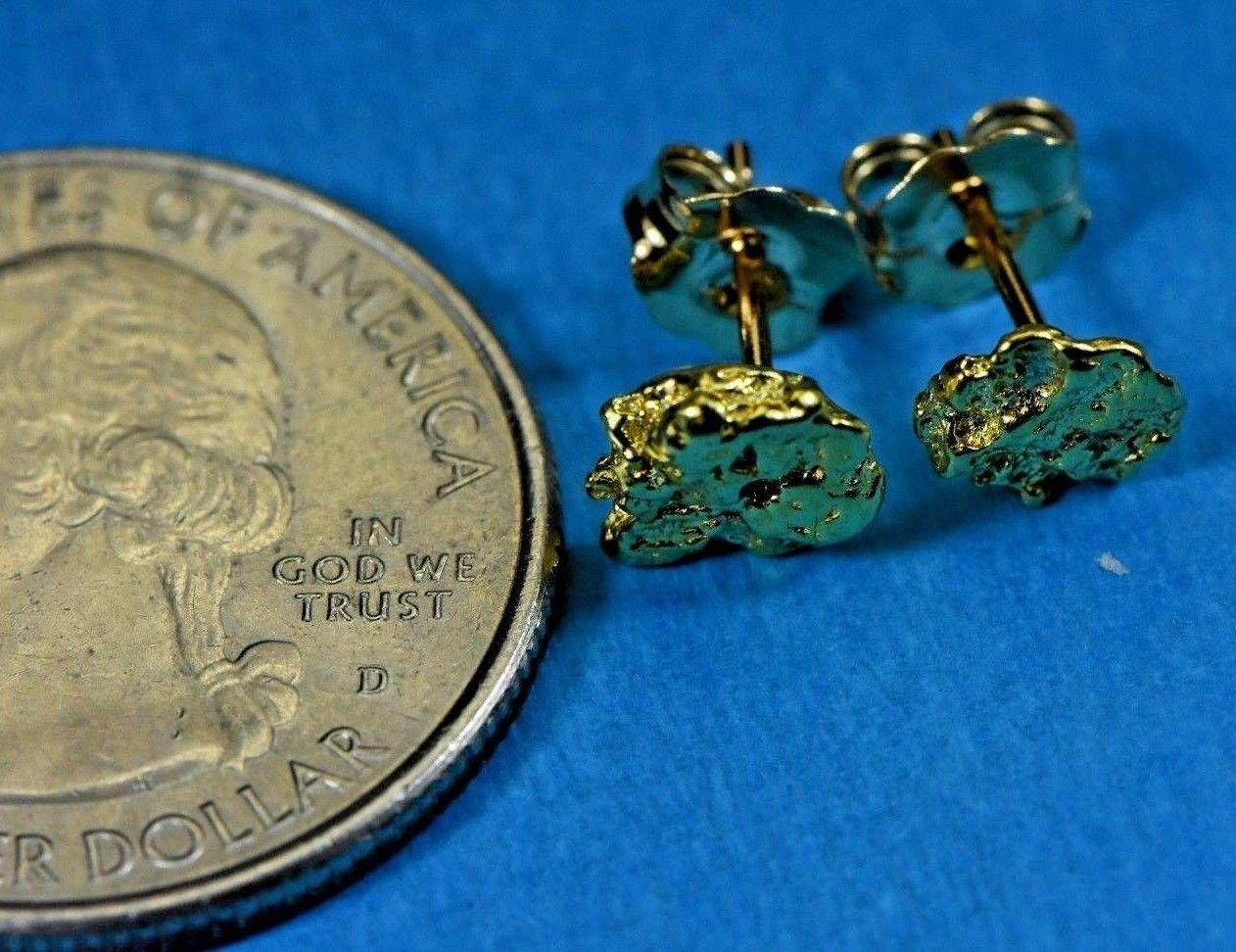 Alaskan-Yukon Bc Natural Gold Nugget Stud Earrings 1.40 To 1.50 Grams Alaskan