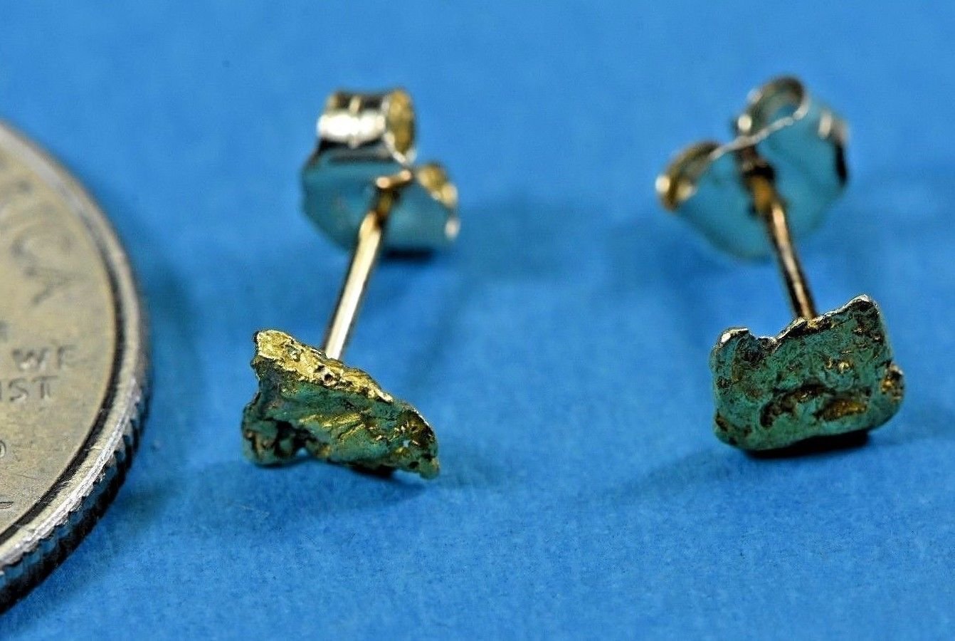 Alaskan-Yukon Bc Natural Gold Nugget Stud Earrings .60 To .70 Grams Alaskan