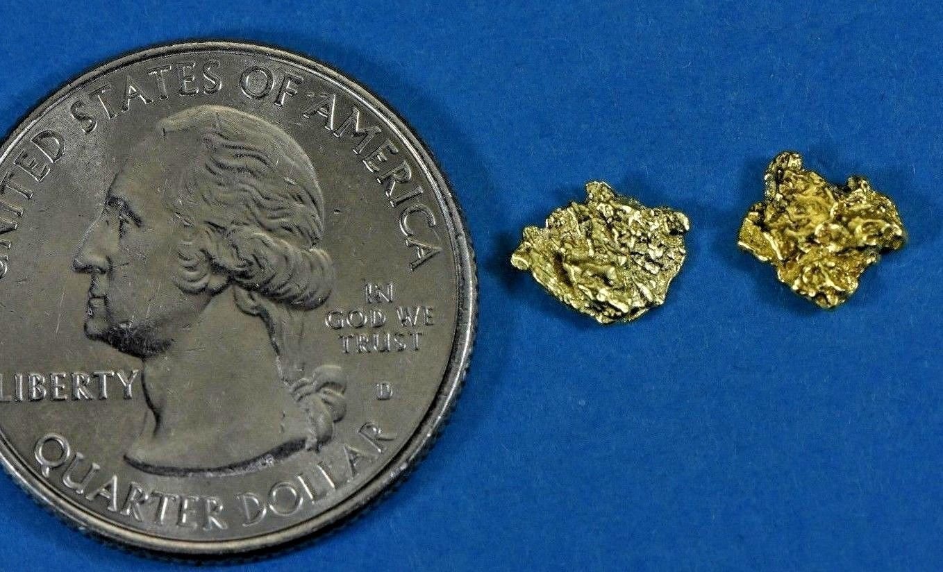 Alaskan-Yukon Bc Natural Gold Nugget Stud Earrings 1.00 To 1.10 Grams Alaskan