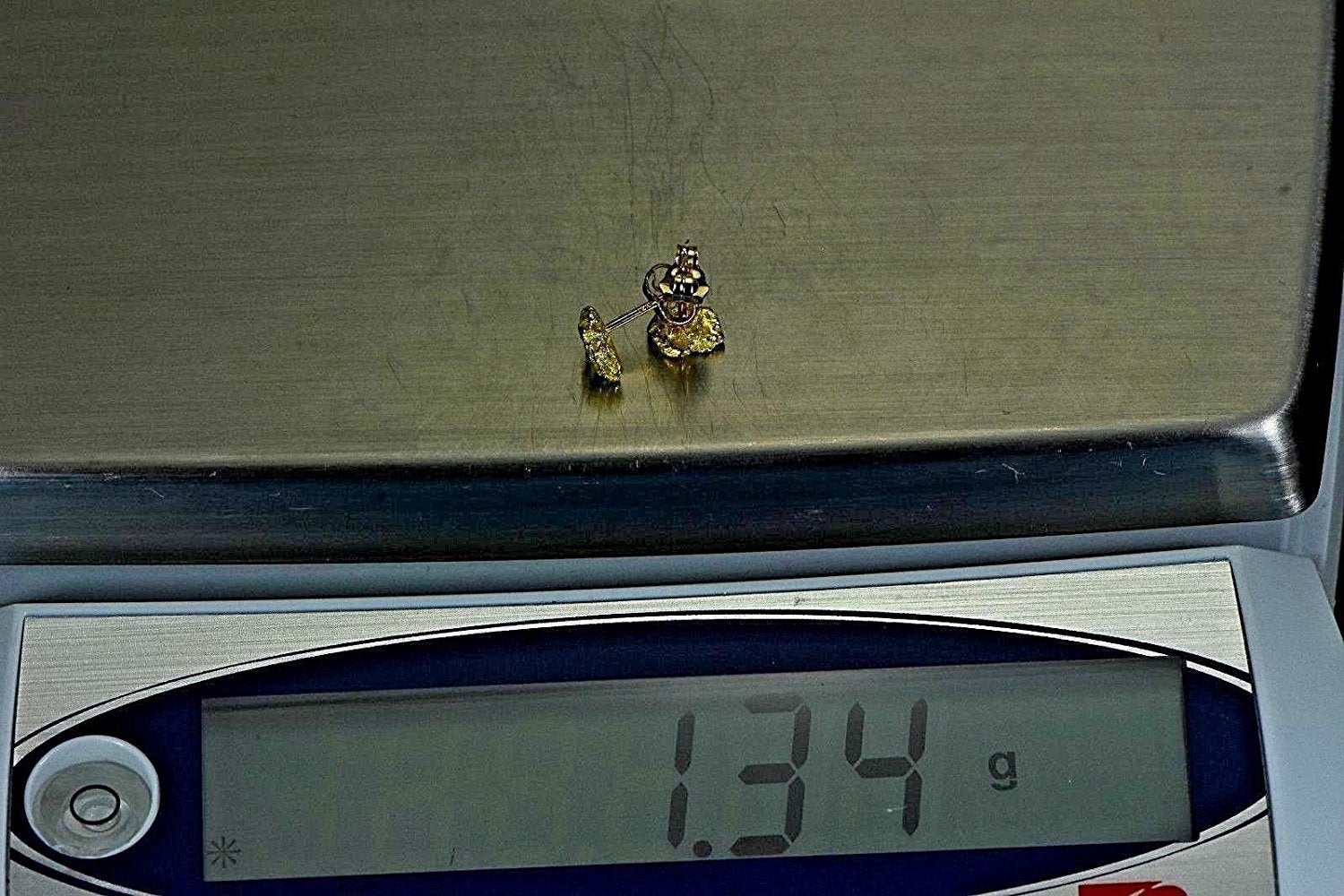 Alaskan-Yukon Bc Natural Gold Nugget Stud Earrings 1.30 To 1.40 Grams Alaskan