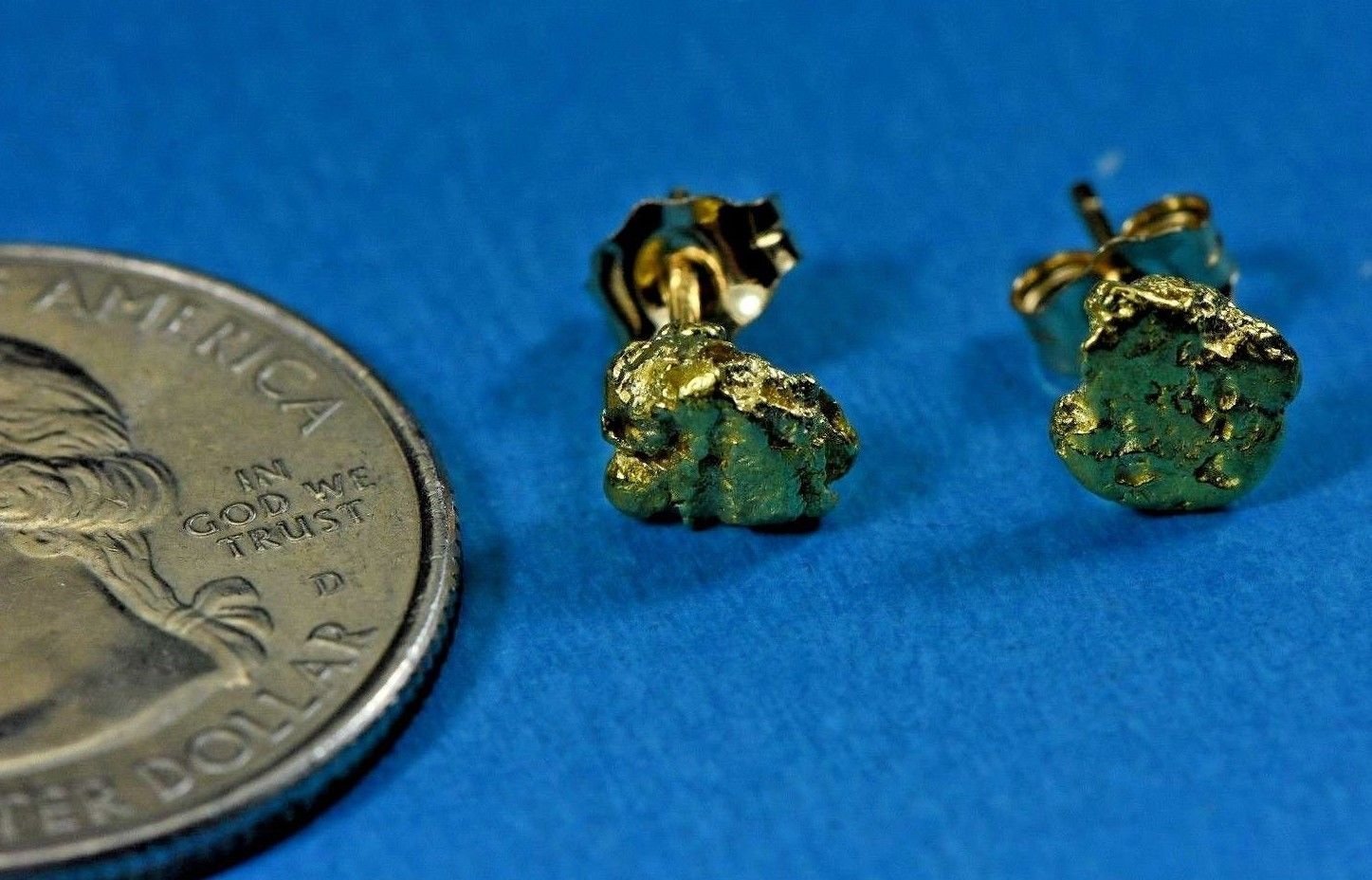 Alaskan-Yukon Bc Natural Gold Nugget Stud Earrings 1.30 To 1.40 Grams Alaskan