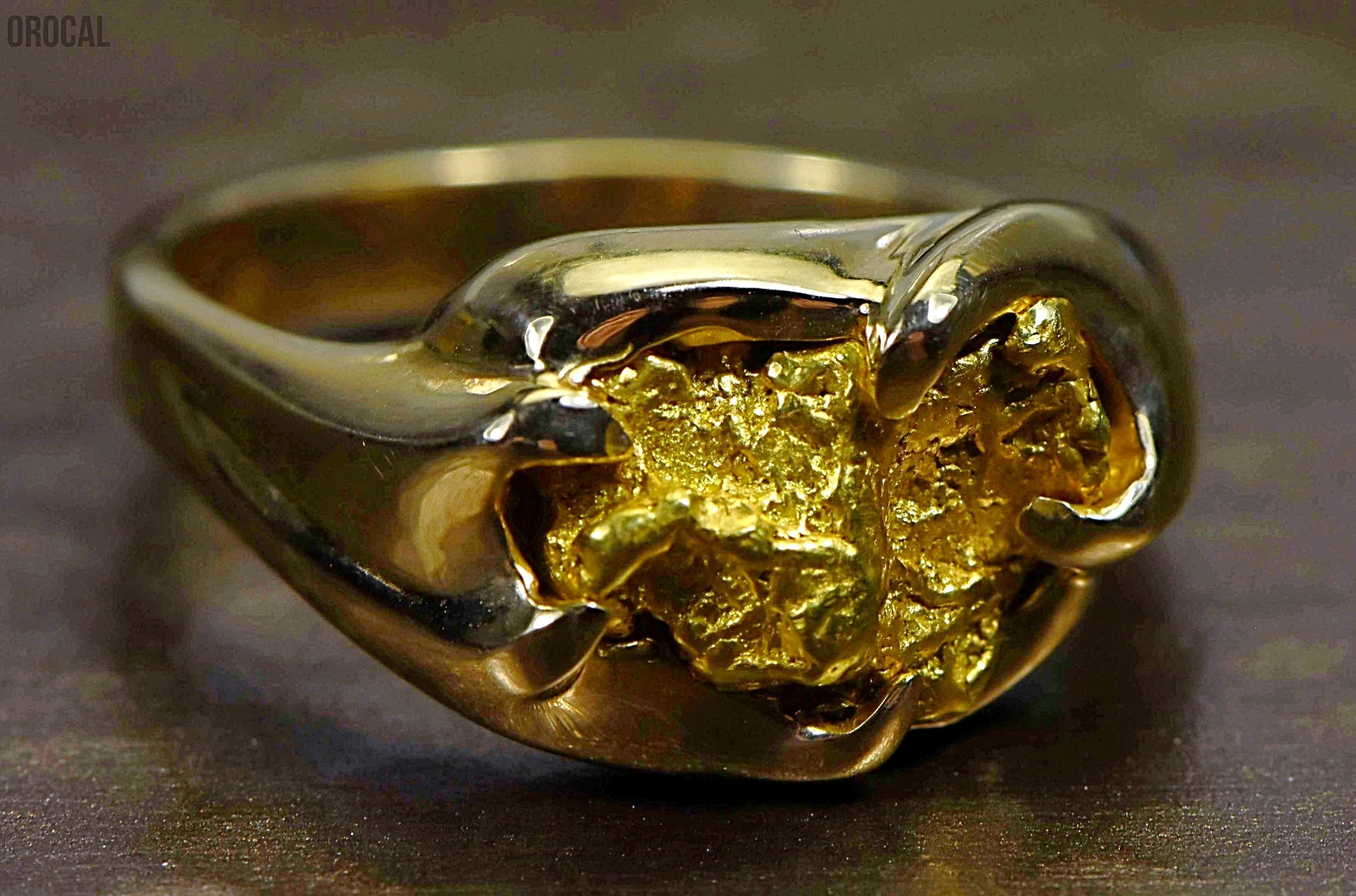 Gold Nugget Mens Ring Orocal Rmen120 Genuine Hand Crafted Jewelry - 14K Casting