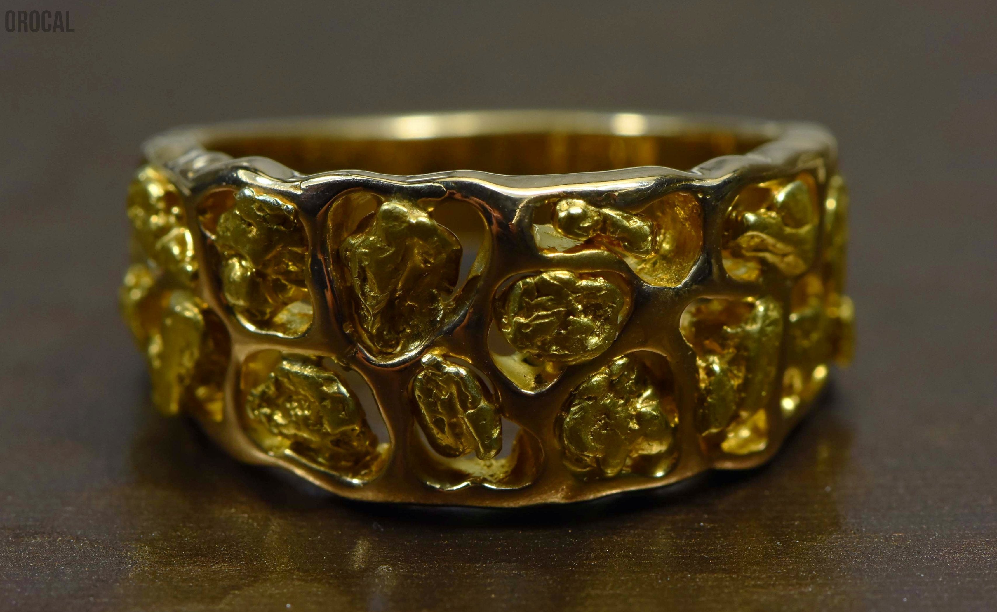 Gold Nugget Mens Ring Orocal Rm184 Genuine Hand Crafted Jewelry - 14K Casting