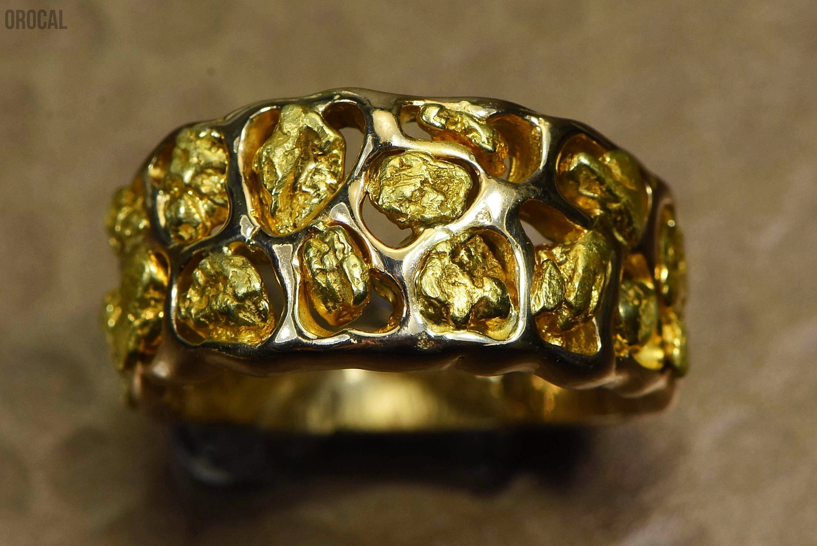 Gold Nugget Mens Ring Orocal Rm184 Genuine Hand Crafted Jewelry - 14K Casting