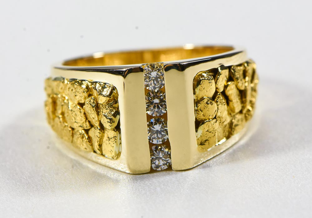 Mens gold nugget discount ring with diamonds