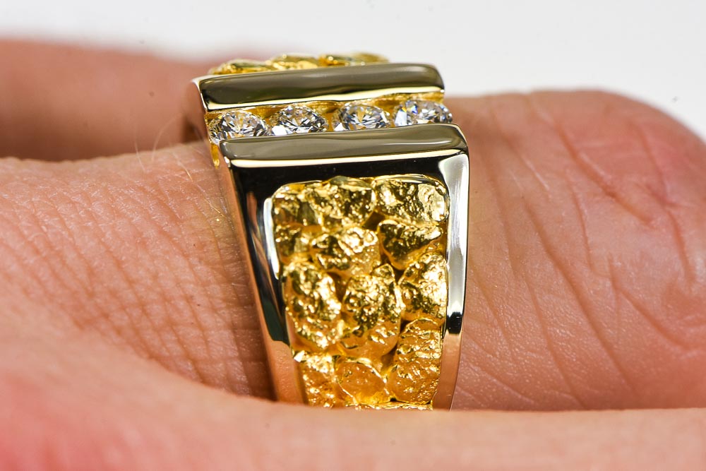 Gold Nugget Men's Ring "Orocal" RM376D40 Genuine Hand Crafted Jewelry