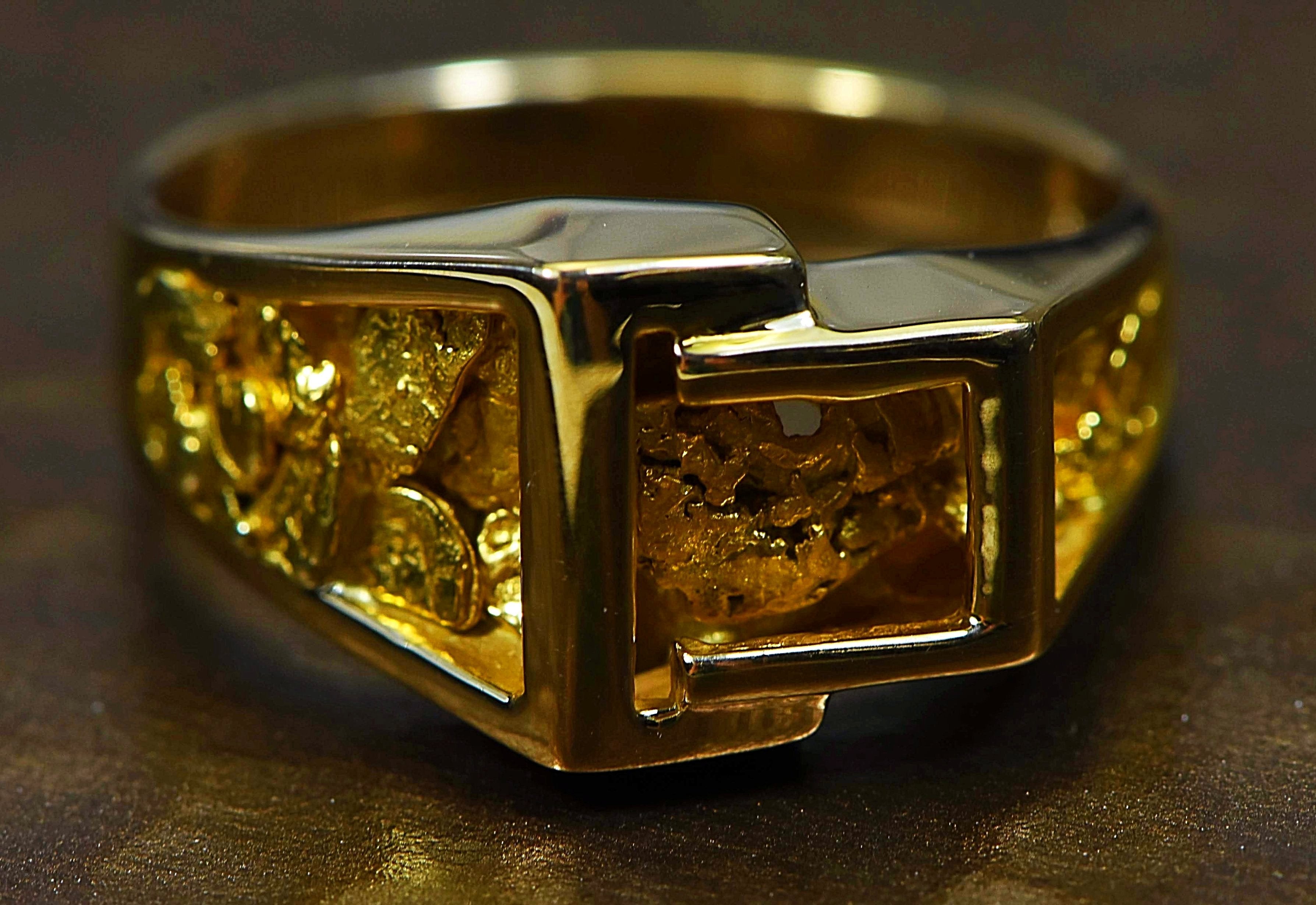 Gold Nugget Mens Ring Orocal Rm164 Genuine Hand Crafted Jewelry - 14K Casting