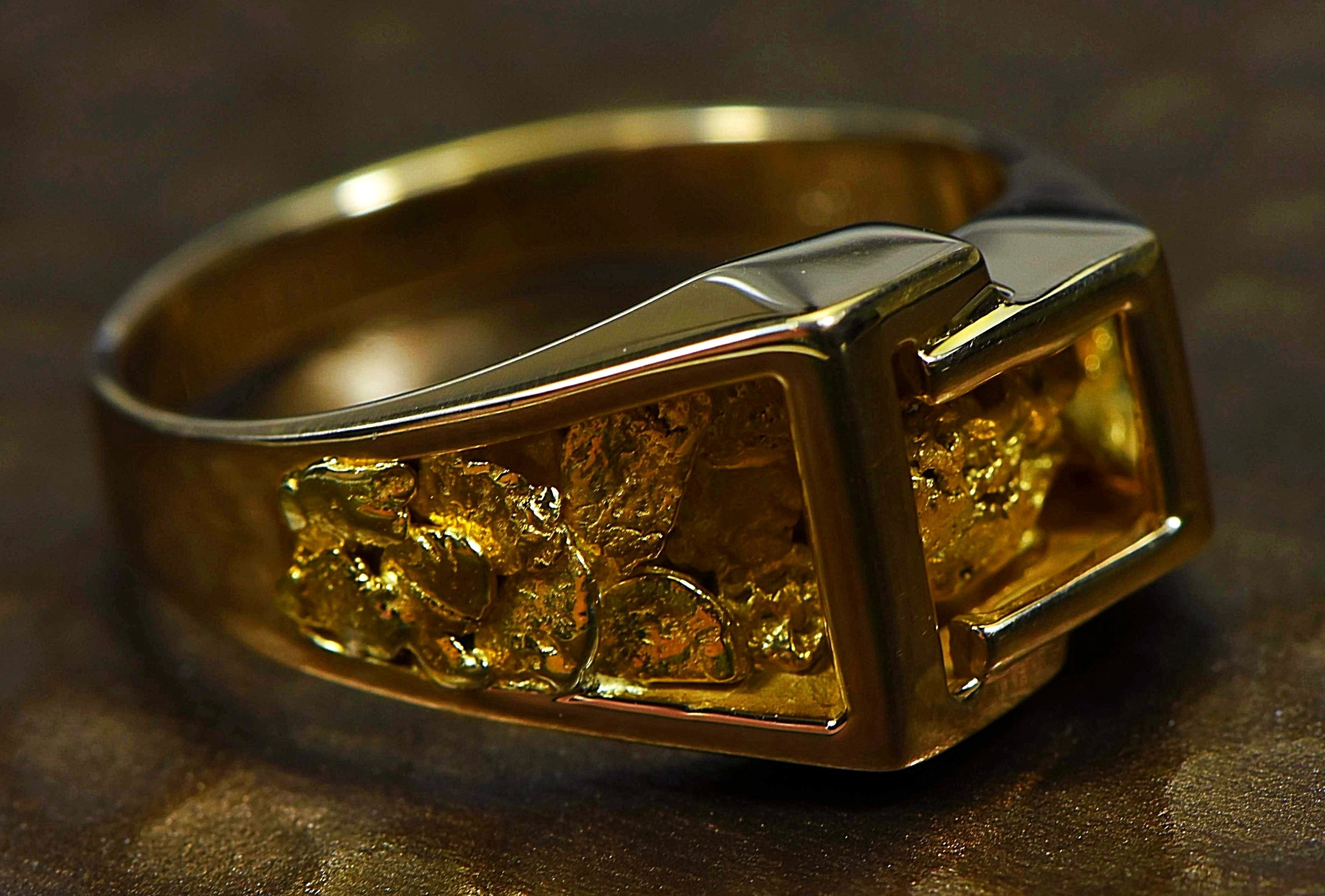 Gold Nugget Mens Ring Orocal Rm164 Genuine Hand Crafted Jewelry - 14K Casting