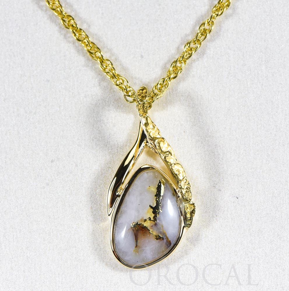 Gold Quartz Pendant  "Orocal" PSC128NQX Genuine Hand Crafted Jewelry - 14K Gold Yellow Gold Casting