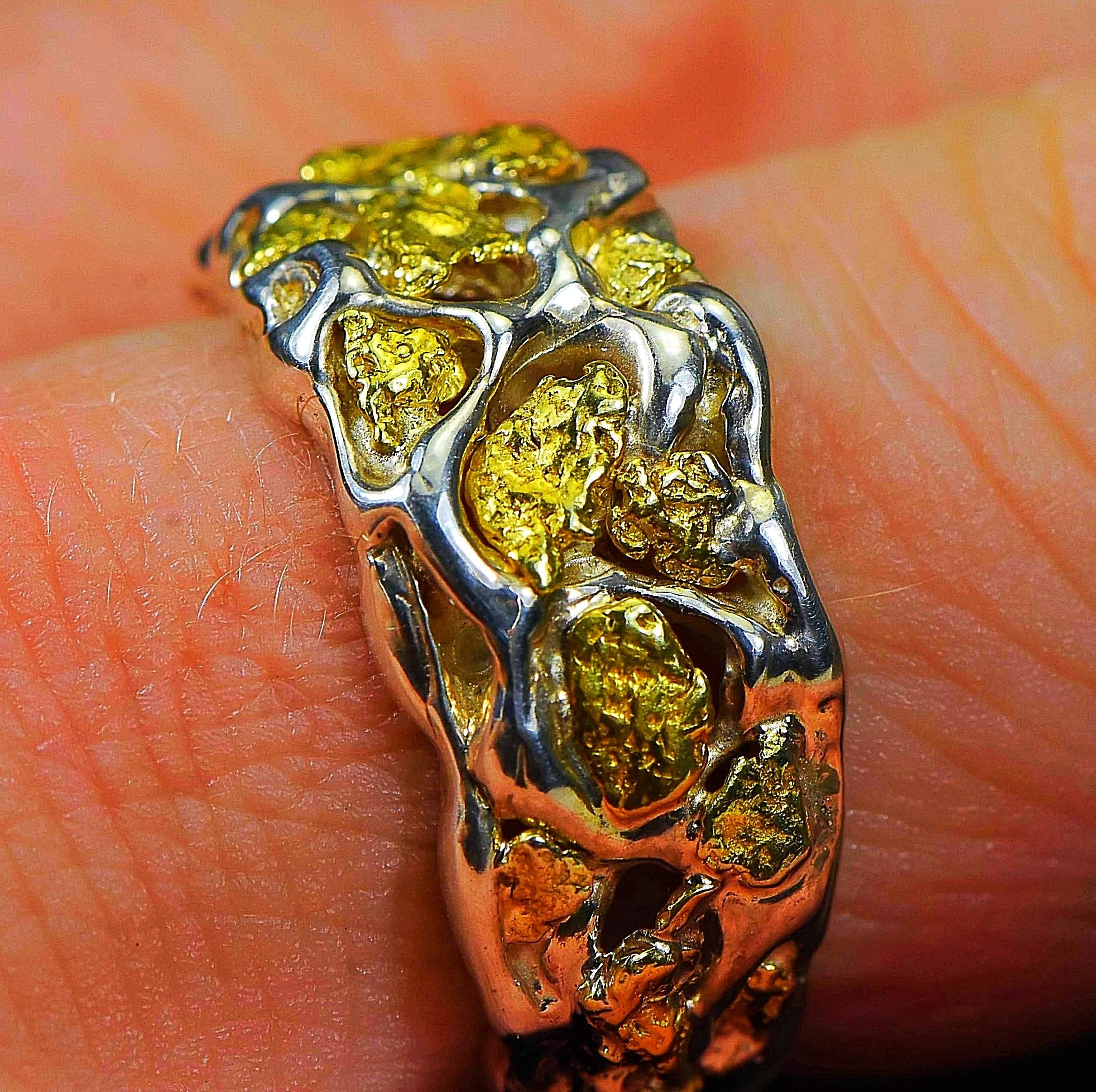Gold Nugget Men's Ring "Orocal" RM184SS Genuine Hand Crafted Jewelry-Silver