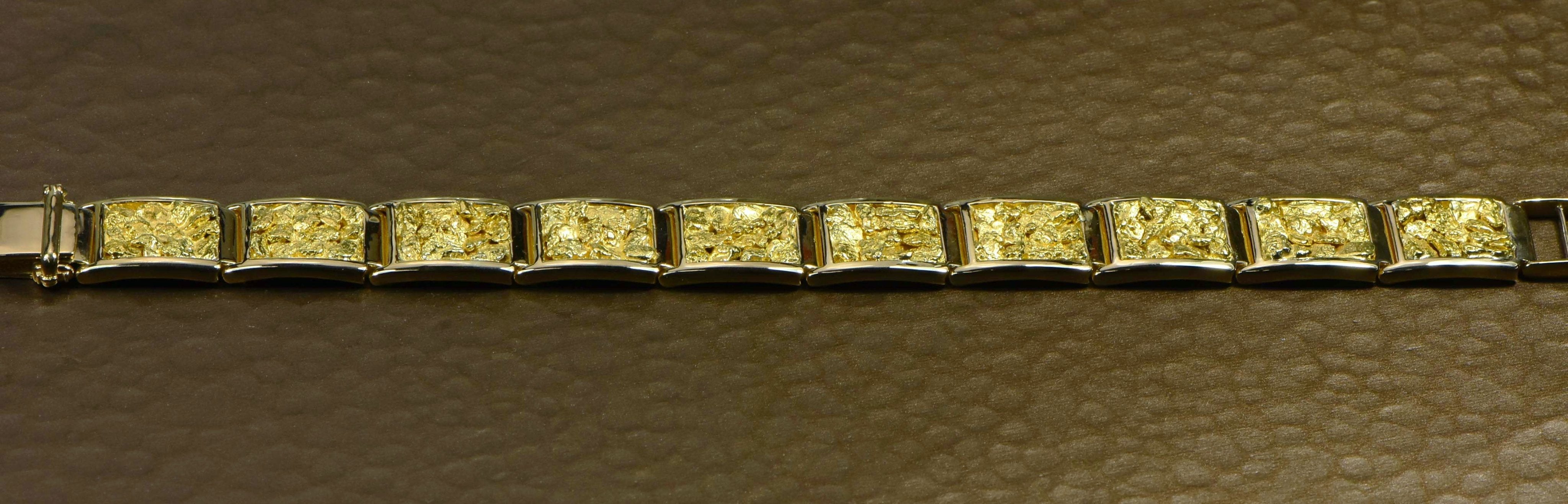 Gold Nugget Bracelet "Orocal" B16MM11L Genuine Hand Crafted Jewelry - 14K Gold Casting