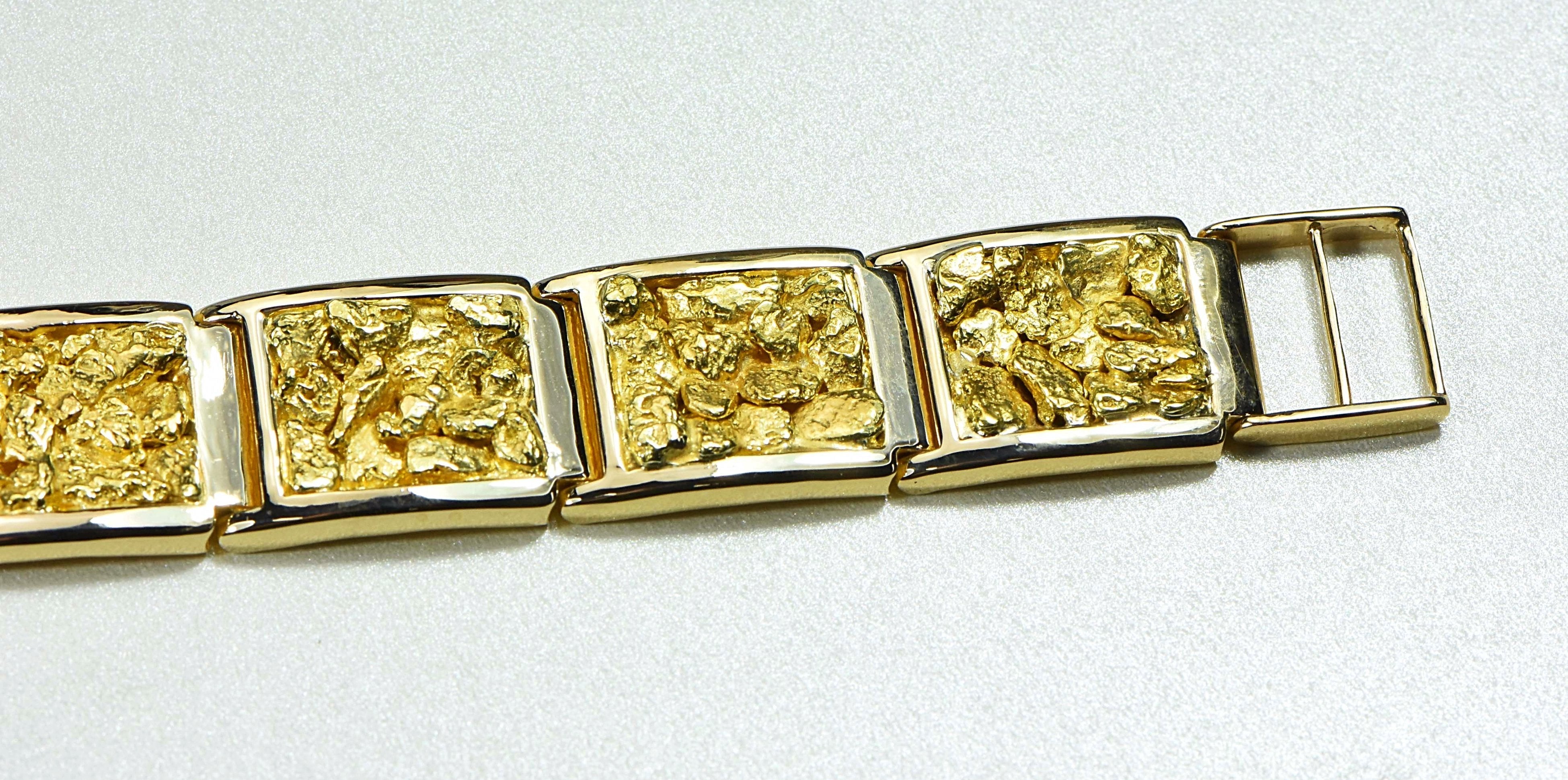 Gold Nugget Bracelet "Orocal" B16MM11L Genuine Hand Crafted Jewelry - 14K Gold Casting