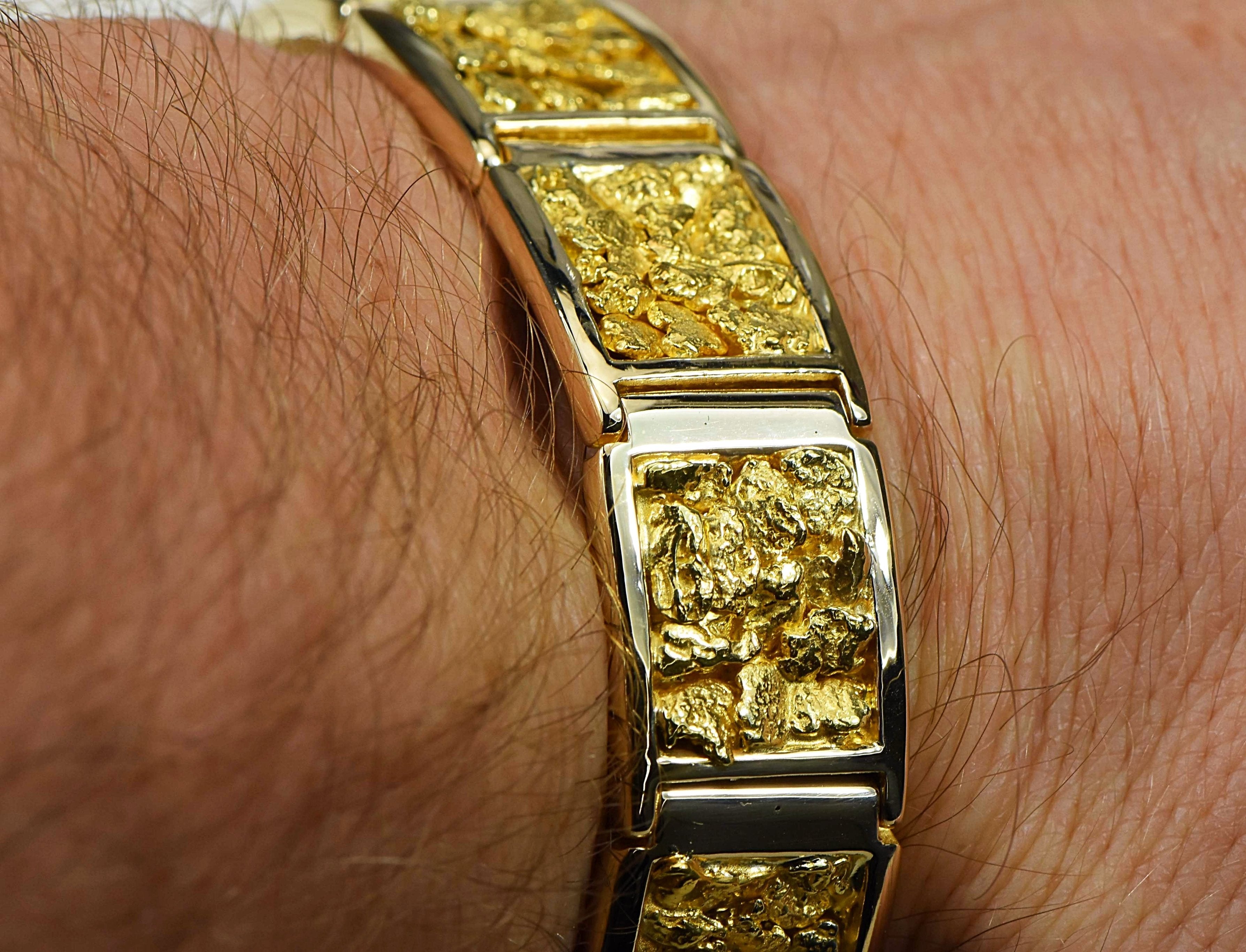 Gold Nugget Bracelet "Orocal" B16MM11L Genuine Hand Crafted Jewelry - 14K Gold Casting