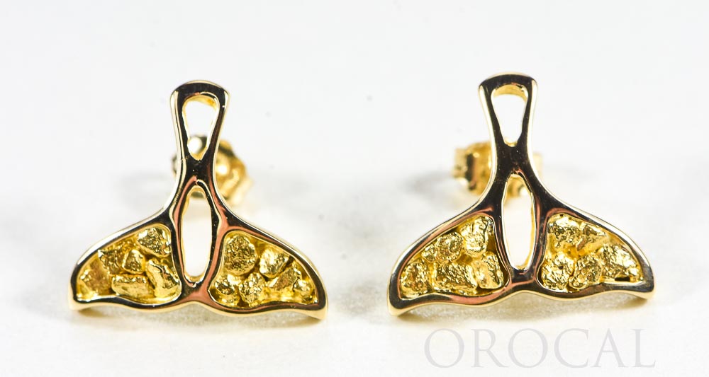 Gold Nugget Whale Tail Earrings "Orocal" EWT22N Genuine Hand Crafted Jewelry - 14K Gold Casting