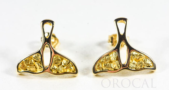 Gold Nugget Whale Tail Earrings "Orocal" EWT22N Genuine Hand Crafted Jewelry - 14K Gold Casting