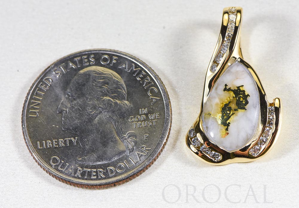 Gold Quartz Pendant  "Orocal" PDL106SD32Q Genuine Hand Crafted Jewelry - 14K Gold Yellow Gold Casting