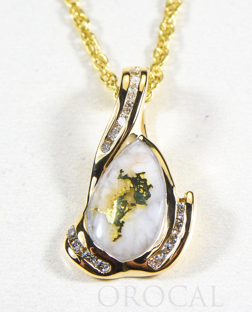 Gold Quartz Pendant  "Orocal" PDL106SD32Q Genuine Hand Crafted Jewelry - 14K Gold Yellow Gold Casting