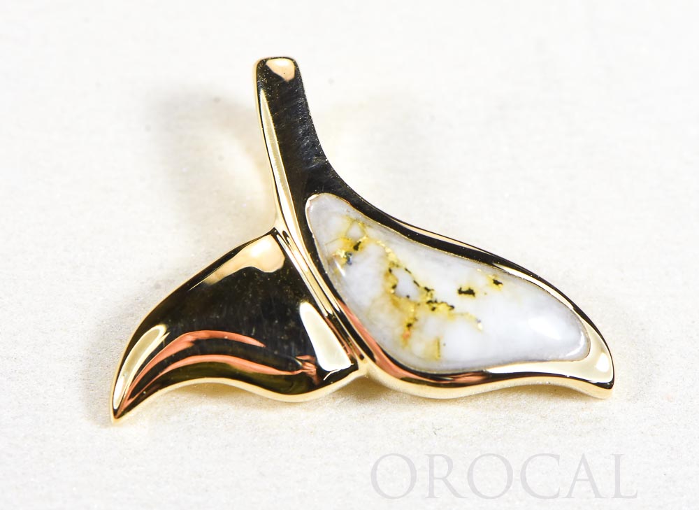 Gold Quartz Pendant Whales Tail "Orocal" PWT37SQ Genuine Hand Crafted Jewelry - 14K Gold Yellow Gold Casting