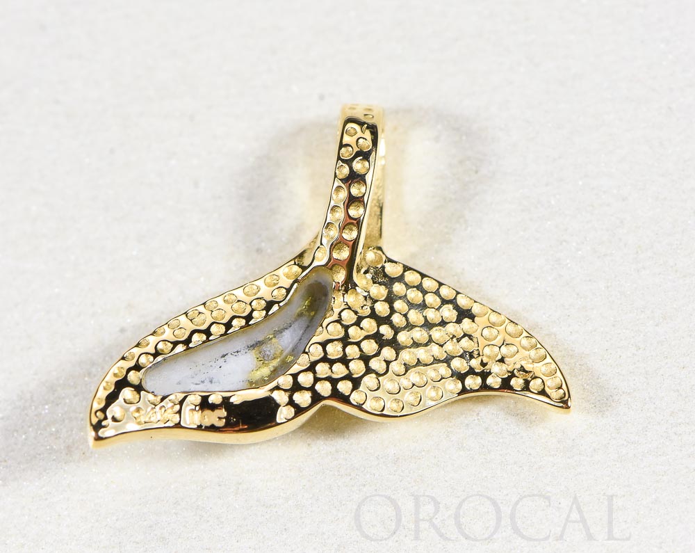 Gold Quartz Pendant Whales Tail "Orocal" PWT37SQ Genuine Hand Crafted Jewelry - 14K Gold Yellow Gold Casting