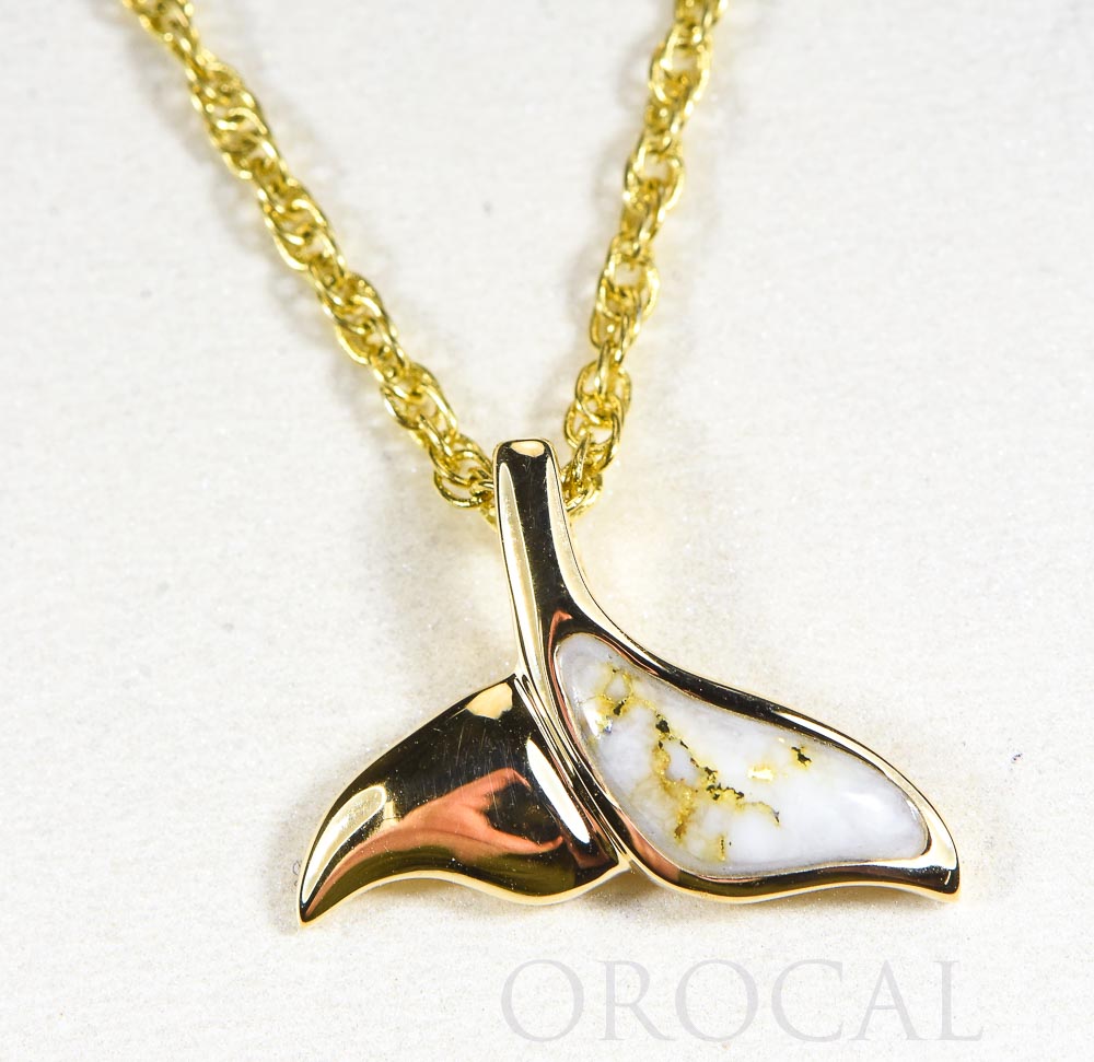 Gold Quartz Pendant Whales Tail "Orocal" PWT37SQ Genuine Hand Crafted Jewelry - 14K Gold Yellow Gold Casting