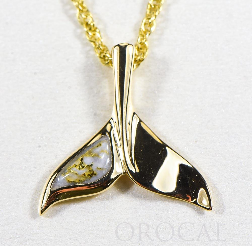 Gold Quartz Pendant Whales Tail "Orocal" PWT43LQ Genuine Hand Crafted Jewelry - 14K Gold Yellow Gold Casting